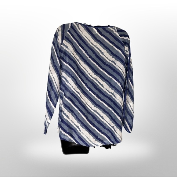 Herion Italy Sheer Blue White Diagonal Striped Tunic Blouse Size 40 (US 10) - Picture 4 of 7